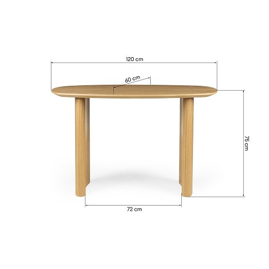 Bureau/console Oriento 120 cm, placage de chêne naturel