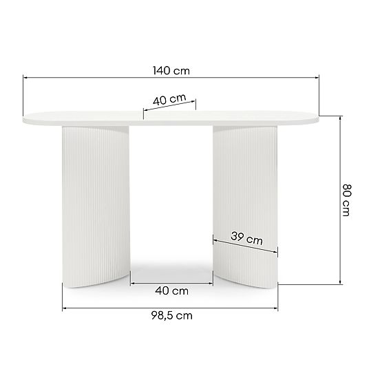 Bureau/console Pauline 140 cm, blanc, lattes