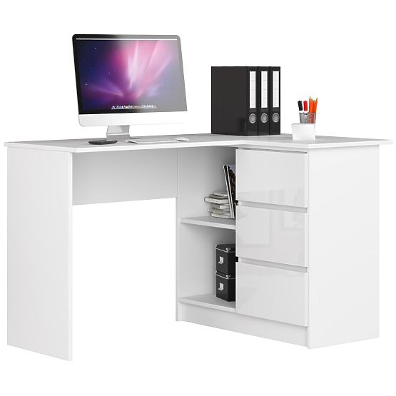 BUREAU D'ANGLE B16 124 cm DROIT 3 TIROIRS PK BLANC / BLANC BRILLANT