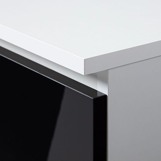 BUREAU D'ANGLE B16 124 cm DROIT 3 TIROIRS PK BLANC / NOIR BRILLANT