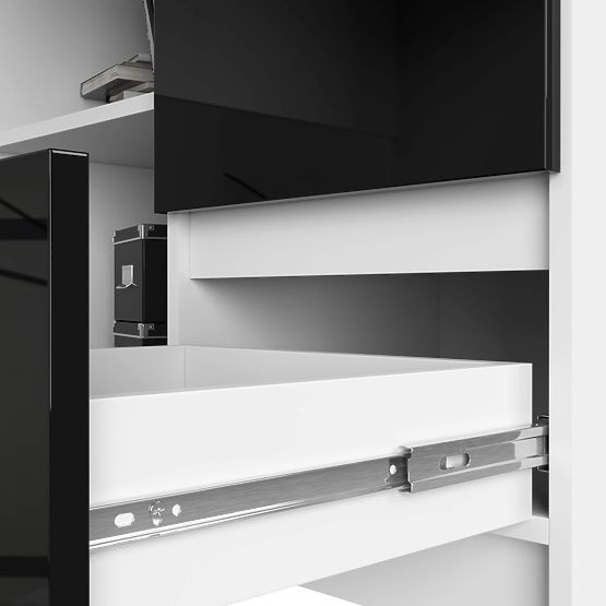 BUREAU D'ANGLE B16 124 cm DROIT 3 TIROIRS PK BLANC / NOIR BRILLANT