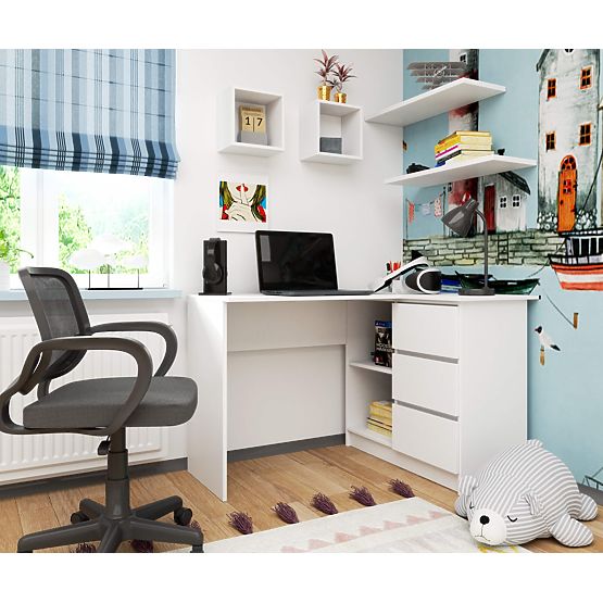 BUREAU D'ANGLE B16 124 cm DROIT 3 TIROIRS PK BLANC