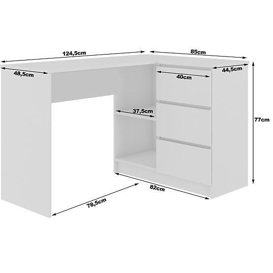 BUREAU D'ANGLE B16 124 cm DROIT 3 TIROIRS PK BLANC / SONOMA