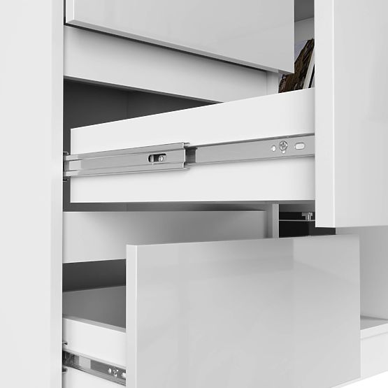 BUREAU D'ANGLE B16 124 cm GAUCHE 3 TIROIRS PK BLANC / BLANC BRILLANT