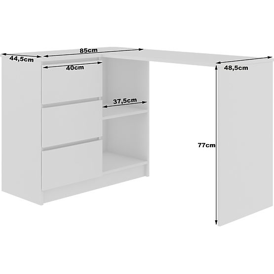 BUREAU D'ANGLE B16 124 cm GAUCHE 3 TIROIRS PK BLANC / BLANC BRILLANT