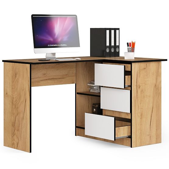 BUREAU D'ANGLE B16 CLP DROIT CHÊNE CRAFT / BLANC