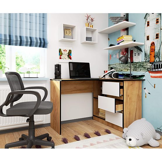 BUREAU D'ANGLE B16 CLP DROIT CHÊNE CRAFT / BLANC