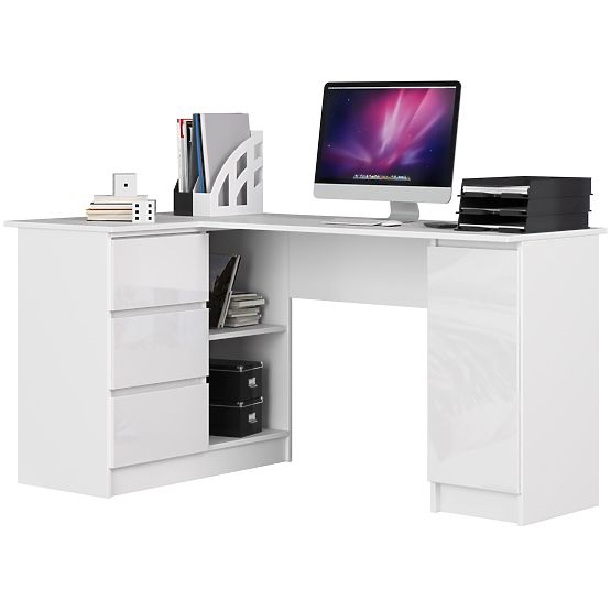 BUREAU D'ANGLE B20 155 cm GAUCHE BLANC BRILLANT