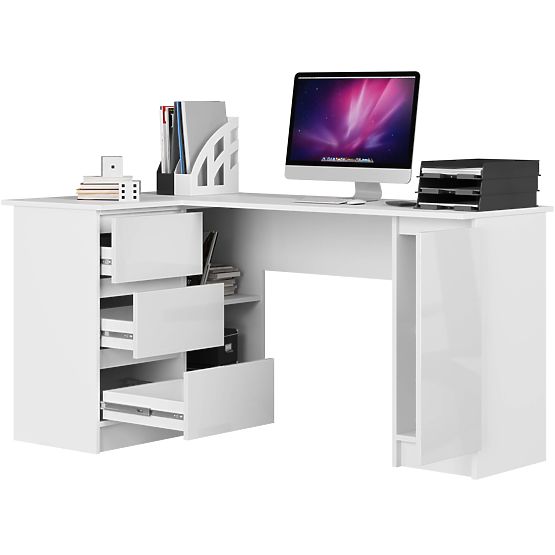 BUREAU D'ANGLE B20 155 cm GAUCHE BLANC BRILLANT