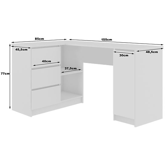 BUREAU D'ANGLE B20 155 cm GAUCHE PK SONOMA / BLANC