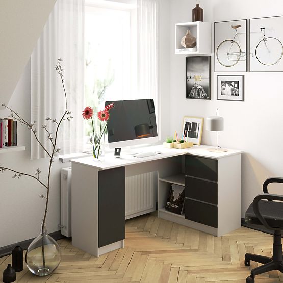 BUREAU D'ANGLE B20 CLP DROIT PK BLANC / GRIS