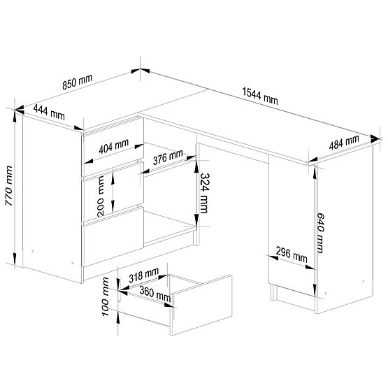 BUREAU D'ANGLE B20 CLP GAUCHE PK CHÊNE CRAFT / BLANC