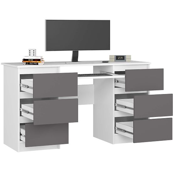Bureau d'ordinateur A-11 135 cm 6 tiroirs PK blanc-gris graphite