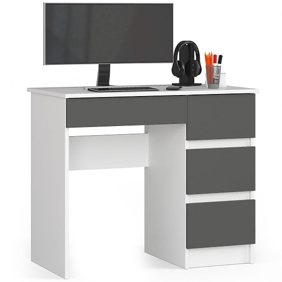 Bureau d'ordinateur A-7 90 cm droit PK - blanc-gris graphite