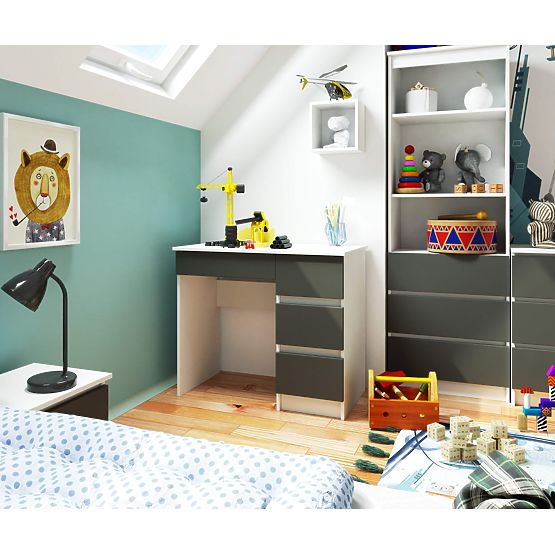 Bureau d'ordinateur A-7 90 cm droit PK - blanc-gris graphite