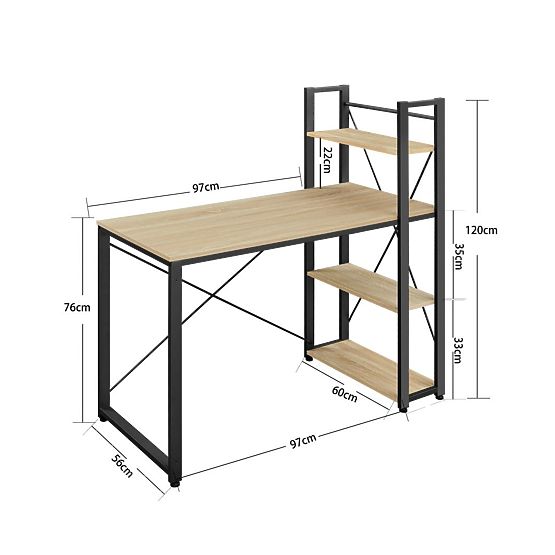 Bureau d'ordinateur avec étagère et pieds réglables chêne sonoma