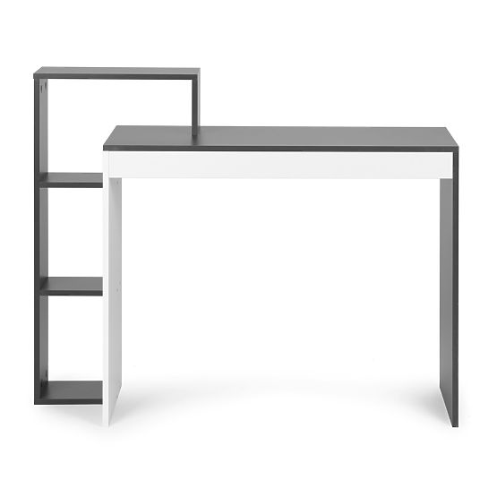 Bureau d'ordinateur blanc-gris + étagère avec 4 tablettes