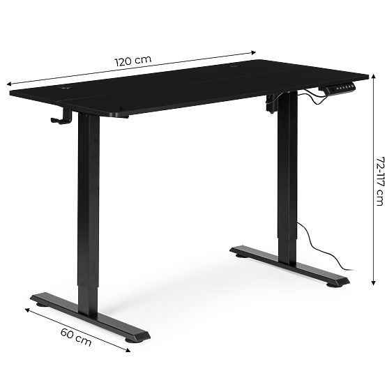 Bureau électrique réglable 120x60 cm hauteur ajustable 72-117 cm noir ModernHome