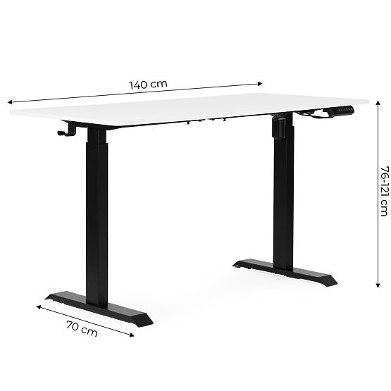 Bureau électrique réglable 140x70 cm, hauteur ajustable 76-121 cm ModernHome
