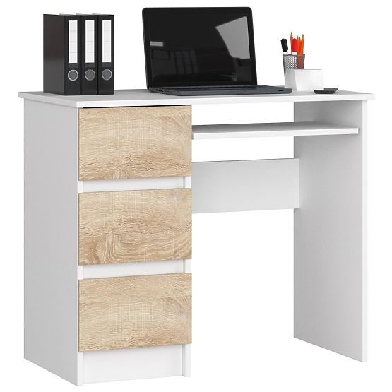 BUREAU INFORMATIQUE A-6 90 cm GAUCHE BLANC / SONOMA