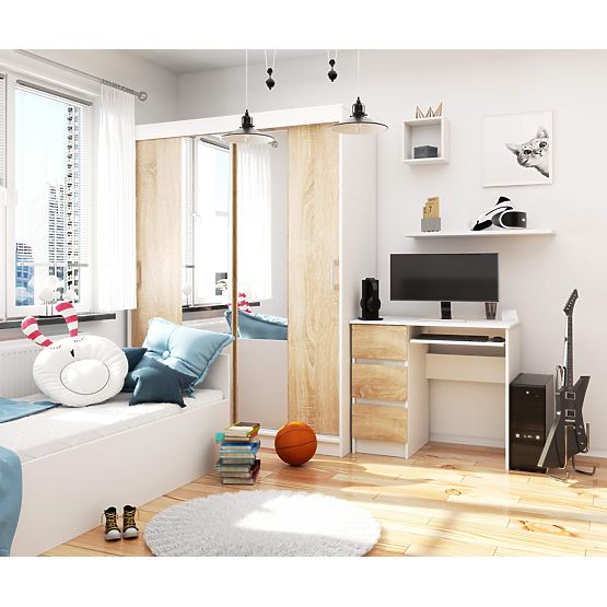 BUREAU INFORMATIQUE A-6 90 cm GAUCHE BLANC / SONOMA