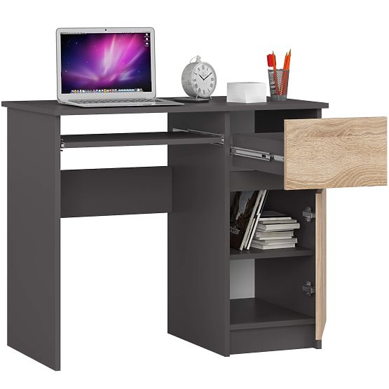 BUREAU INFORMATIQUE PIKSEL PK GRIS / CHÊNE SONOMA - DROIT