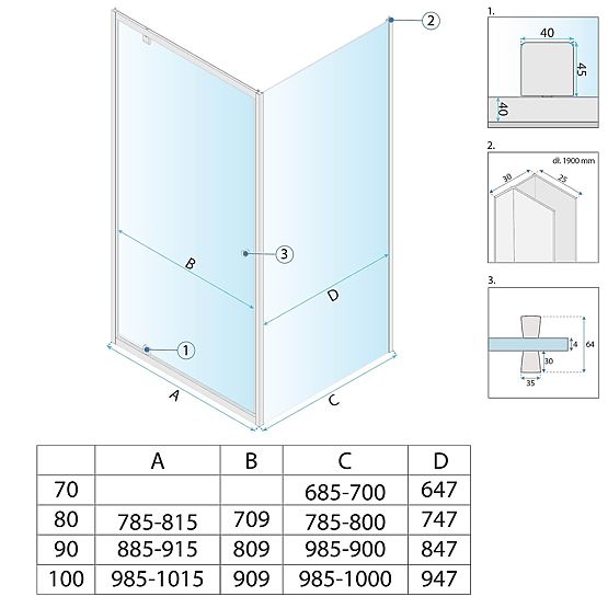 Cabine de douche d'angle Rea Primo Swing 90x70 Chrome