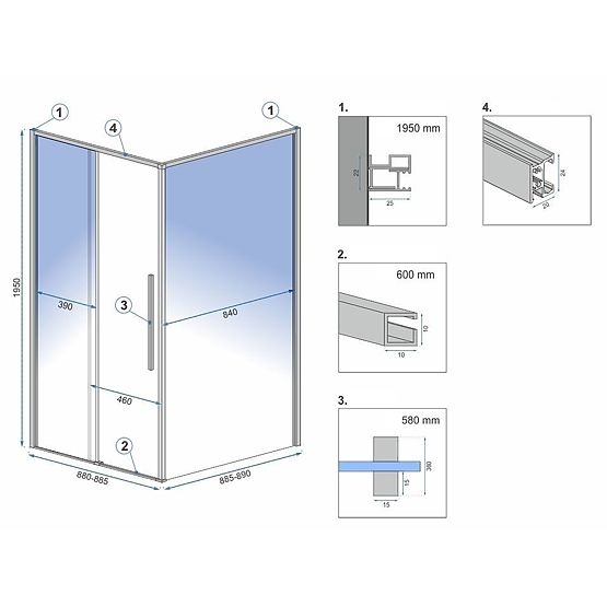 Cabine de douche SOLAR Cuivre Brossé 90x90