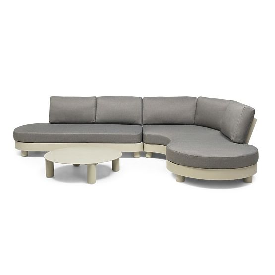 Canapé d'angle de jardin avec 2 tables Santa Ana, aluminium, beige, décoration marbre, formes arrond