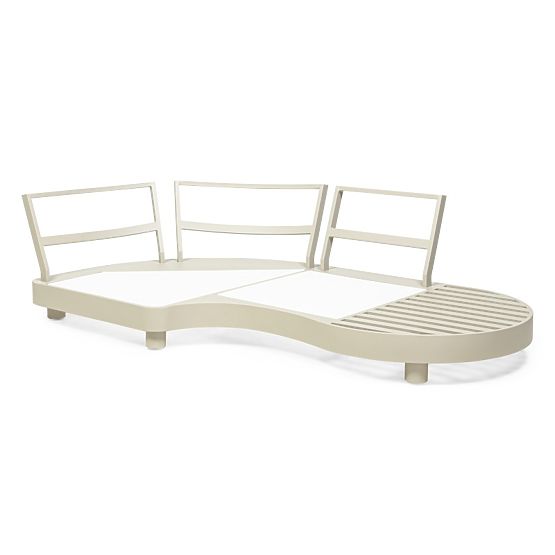 Canapé d'angle de jardin avec 2 tables Santa Ana, aluminium, beige, décoration marbre, formes arrond