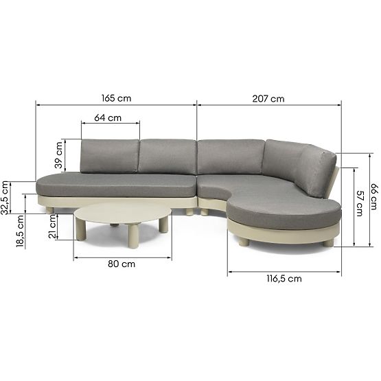 Canapé d'angle de jardin avec 2 tables Santa Ana, aluminium, beige, décoration marbre, formes arrond