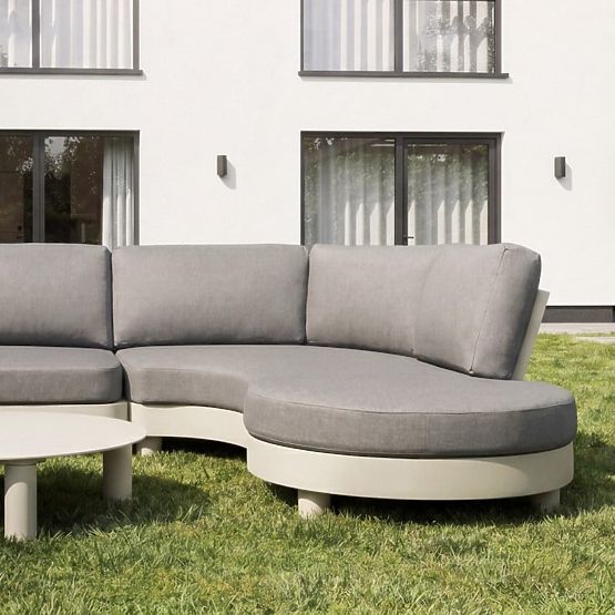 Canapé d'angle de jardin avec 2 tables Santa Ana, aluminium, beige, décoration marbre, formes arrond