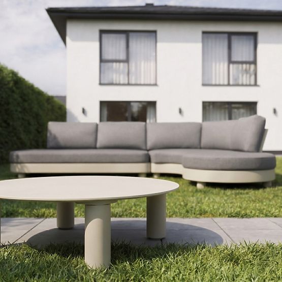 Canapé d'angle de jardin avec 2 tables Santa Ana, aluminium, beige, décoration marbre, formes arrond