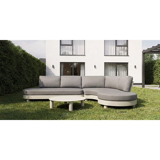 Canapé d'angle de jardin avec 2 tables Santa Ana, aluminium, beige, décoration marbre, formes arrond