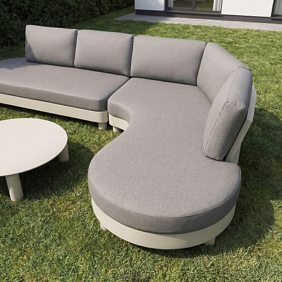 Canapé d'angle de jardin avec 2 tables Santa Ana, aluminium, beige, décoration marbre, formes arrond