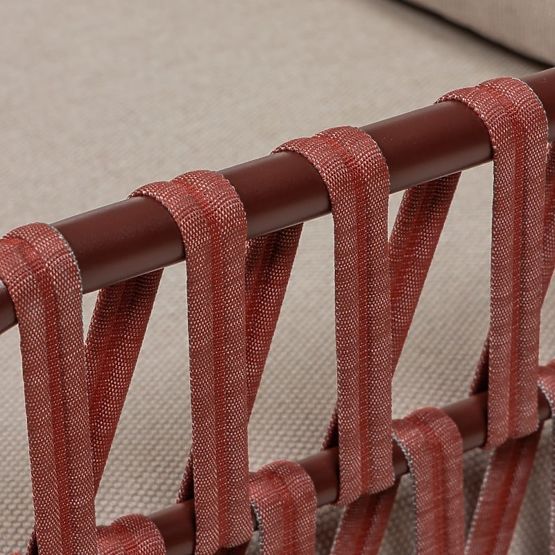 Canapé d'angle de jardin avec table Amarello, aluminium, tressé, beige clair/marron bordeaux