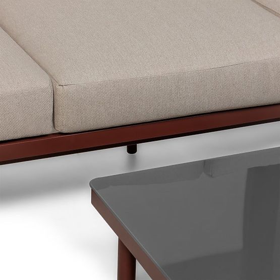 Canapé d'angle de jardin avec table Amarello, aluminium, tressé, beige clair/marron bordeaux