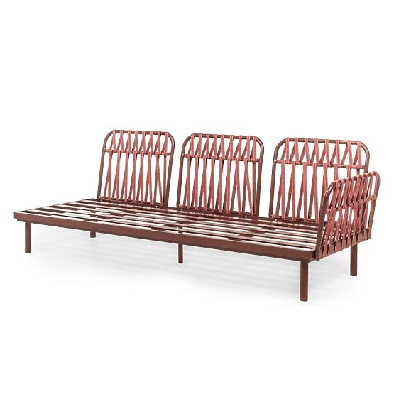 Canapé d'angle de jardin avec table Amarello, aluminium, tressé, beige clair/marron bordeaux