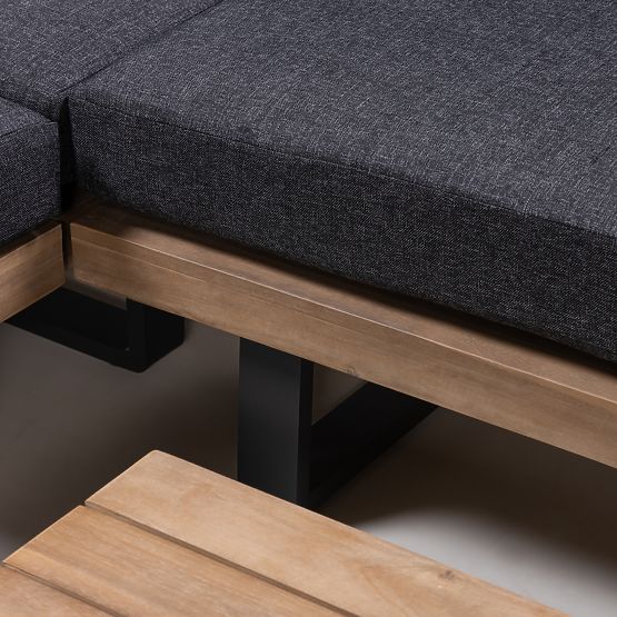 Canapé d'angle de jardin avec table Borgo, bois d'acacia FSC, aspect teck, gris