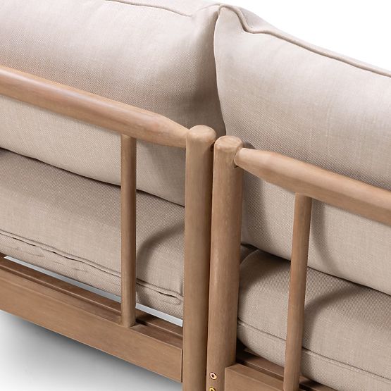 Canapé d'angle de jardin avec table Mortlake, bois d'eucalyptus FSC, finition teck, beige clair