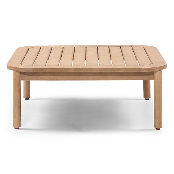 Canapé d'angle de jardin avec table Mortlake, bois d'eucalyptus FSC, finition teck, beige clair
