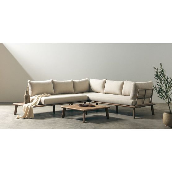 Canapé d'angle de jardin avec table Penne, bois d'eucalyptus FSC, beige