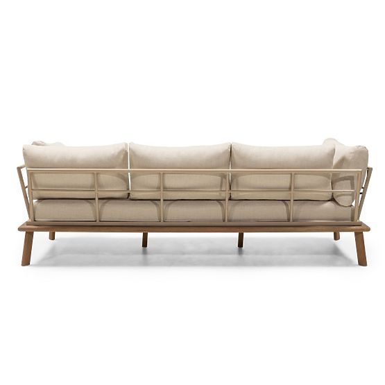 Canapé d'angle de jardin avec table Penne, bois d'eucalyptus FSC, beige