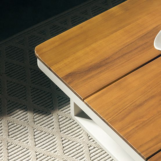 Canapé d'angle de jardin avec table Porticato, bois d'acacia FSC, aspect teck, beige clair