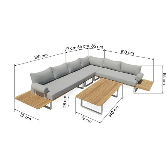 Canapé d'angle de jardin avec table San Piero 2, bois de teck FSC, gris/naturel