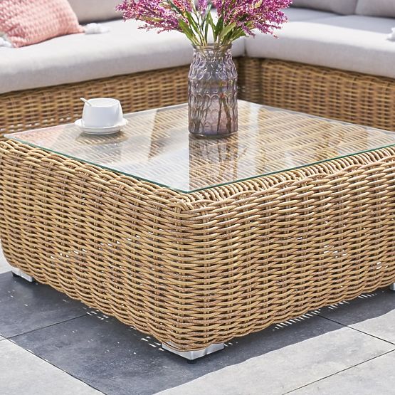 Canapé d'angle de jardin avec table Sandy, résine tressée, beige