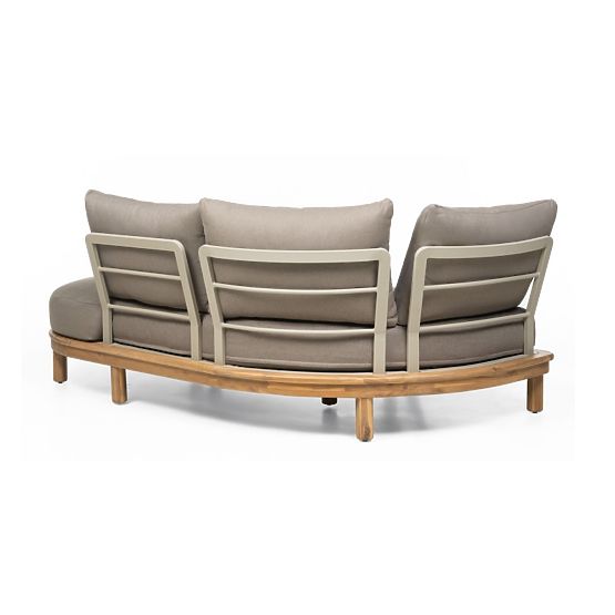 Canapé d'angle de jardin avec table Summerland, bois d'acacia, aspect teck, brun-gris, forme arrondi