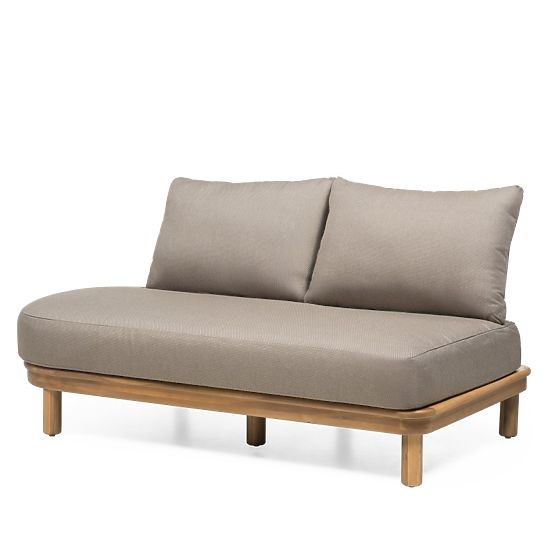 Canapé d'angle de jardin avec table Summerland, bois d'acacia, aspect teck, brun-gris, forme arrondi
