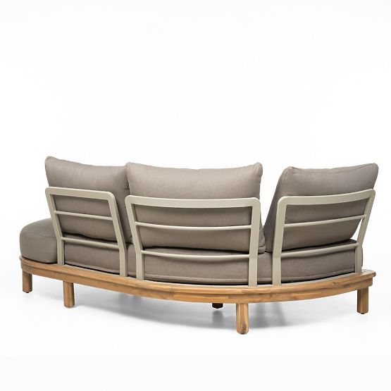 Canapé d'angle de jardin avec table Summerland, bois d'acacia, aspect teck, brun-gris, forme arrondi