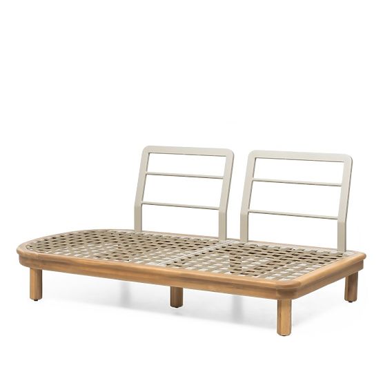 Canapé d'angle de jardin avec table Summerland, bois d'acacia, aspect teck, brun-gris, forme arrondi